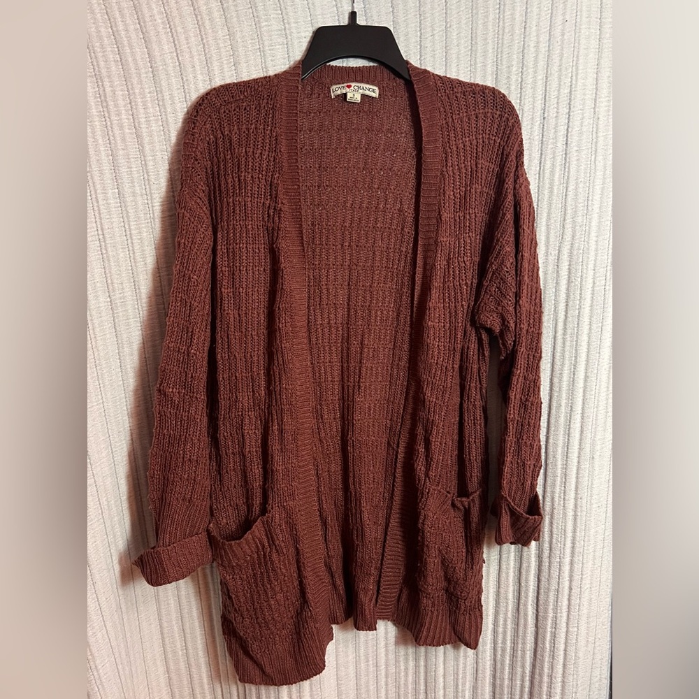 Women's Open Front Knit Cardigan in Rose Brown